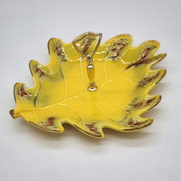 Vintage California Pottery Maple Leaf Tidbit Serving Tray 803 - Picture 3 of 4